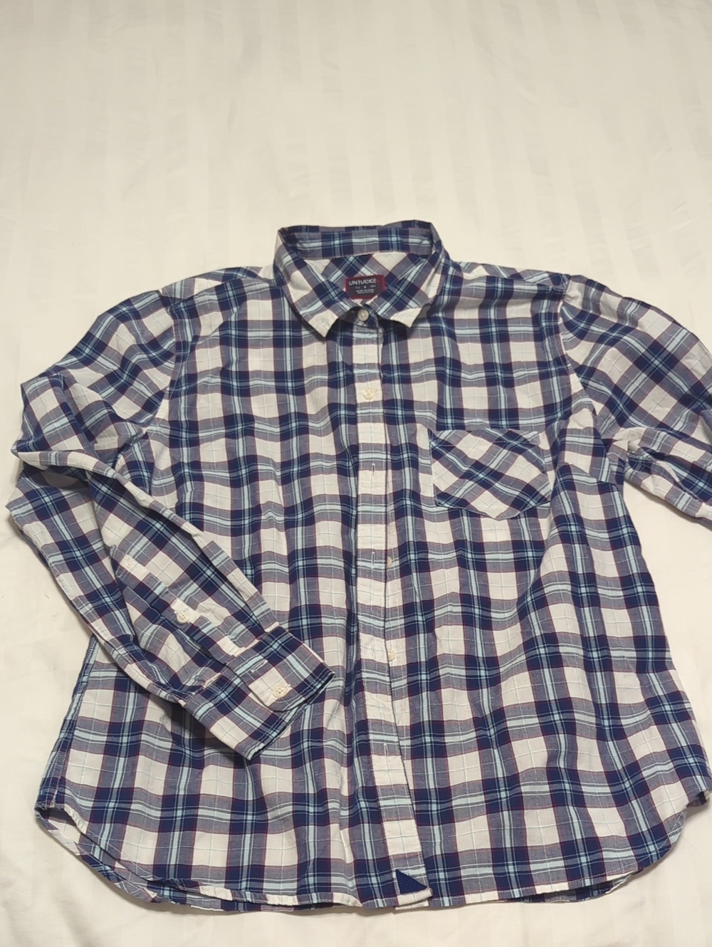 UNTUCKit Men's Blue and White Plaid Button-Down Shirt